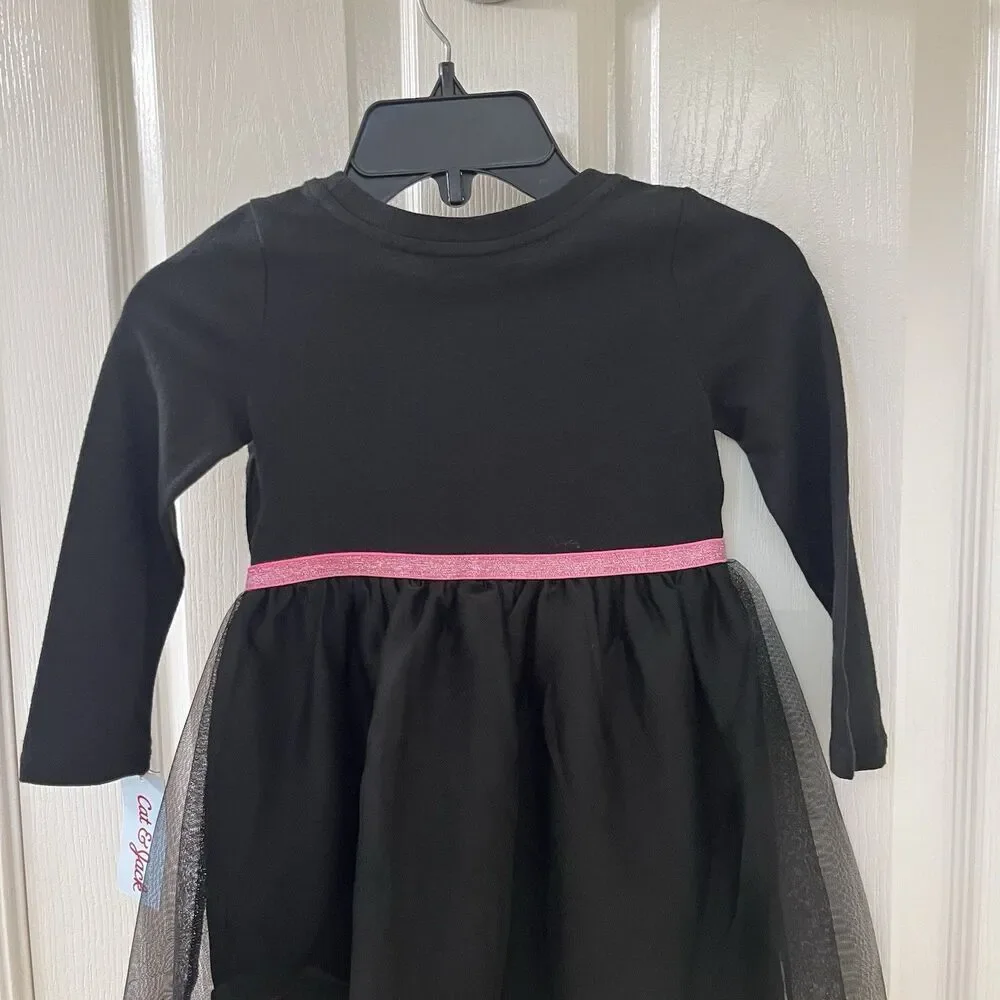 Cat & Jack Black Skeleton Halloween Tulle Dress Glows In The Dark Girls 3T NWT
